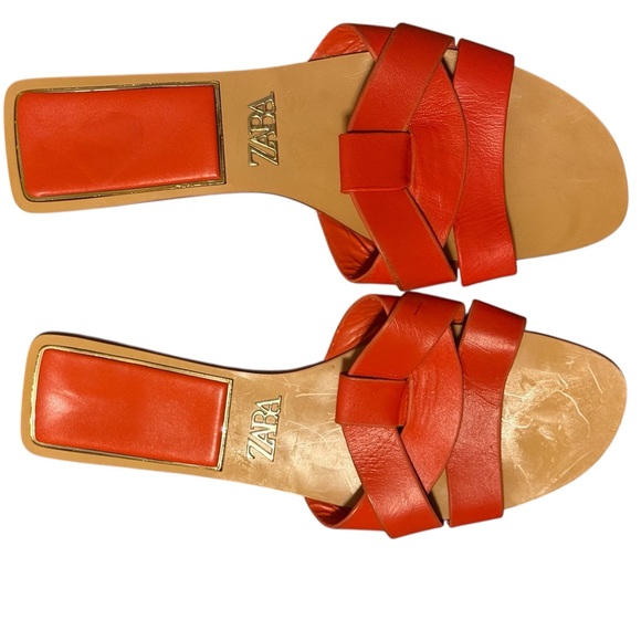 ZARA Low Heeled Crossed Leather Sandals – Orange 🍊 - Picture 5 of 8